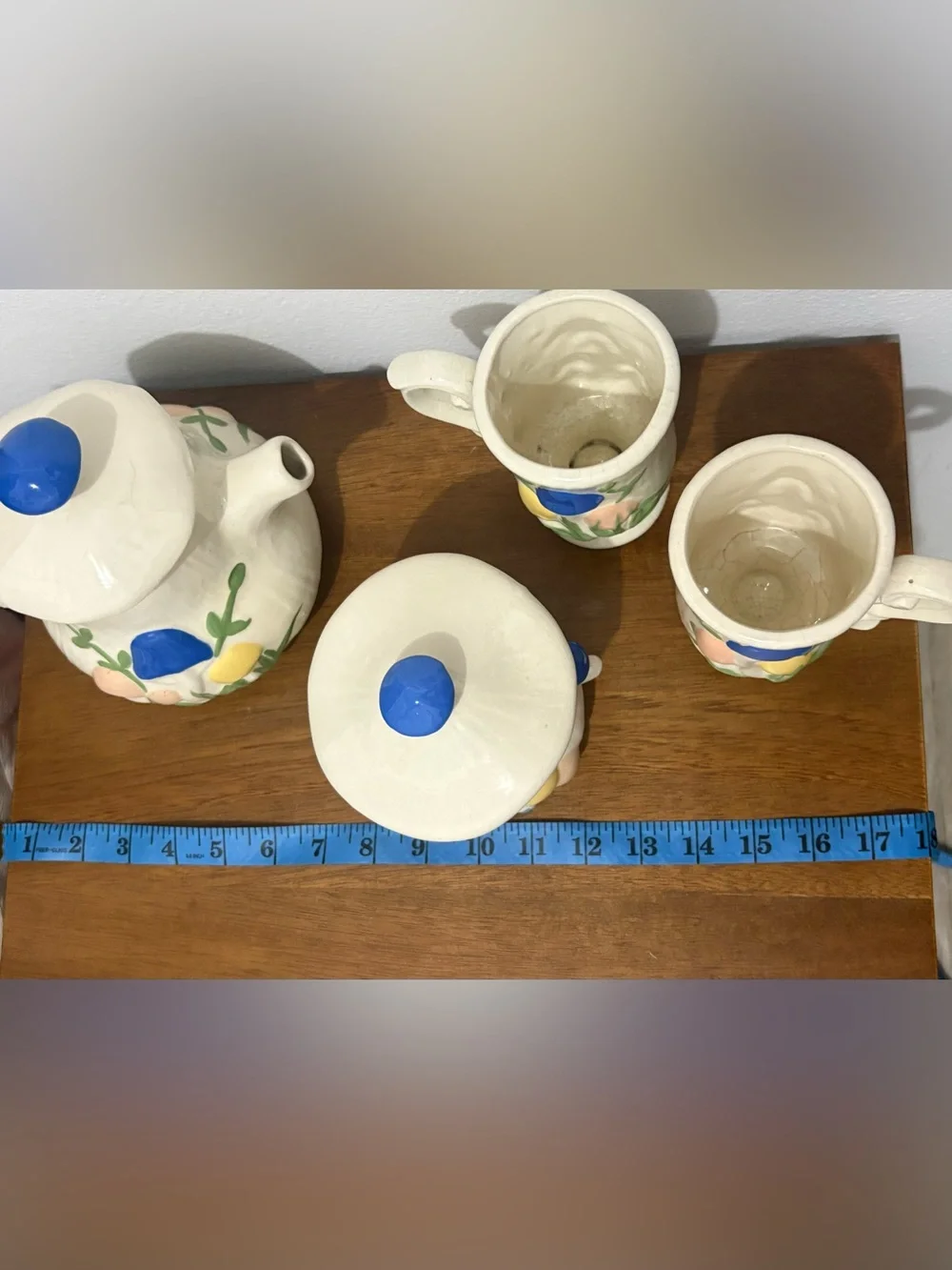 Vintage Arnels Colorful Mushroom Hand Painted Ceramic Tea Set and Mugs